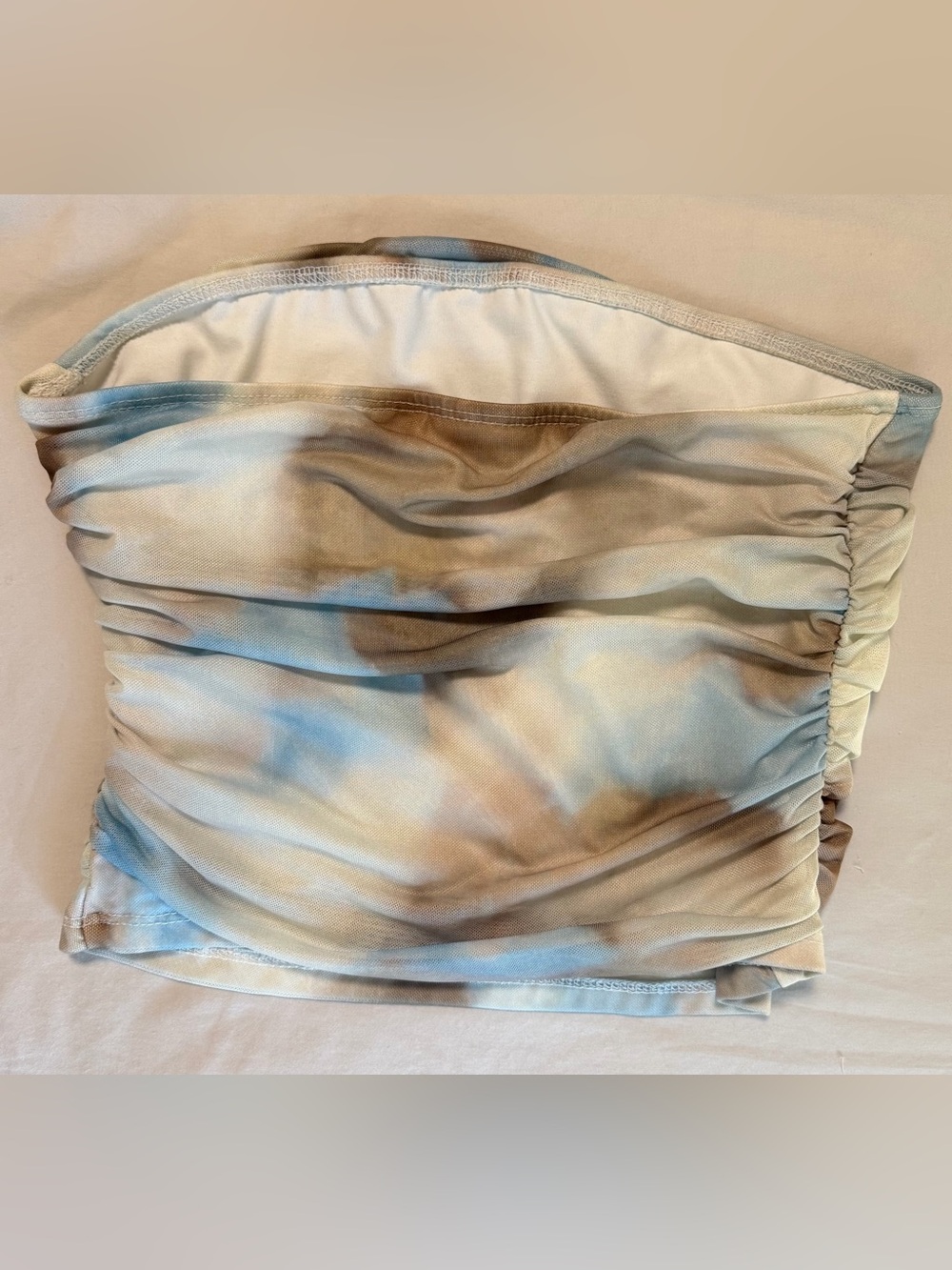 🤍 Abstract Ruched Mesh Strapless Tube Top | Size Small - Picture 3 of 8